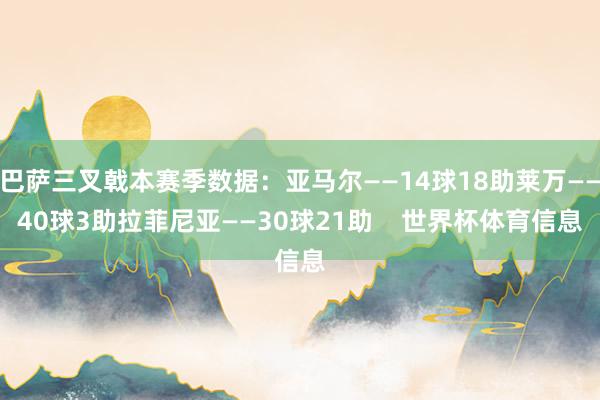 巴萨三叉戟本赛季数据：亚马尔——14球18助莱万——40球3助拉菲尼亚——30球21助    世界杯体育信息