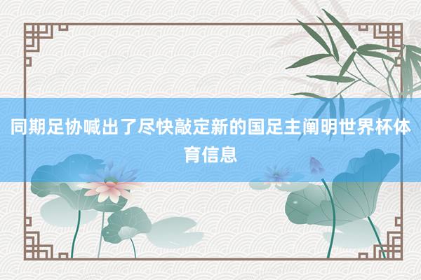 同期足协喊出了尽快敲定新的国足主阐明世界杯体育信息