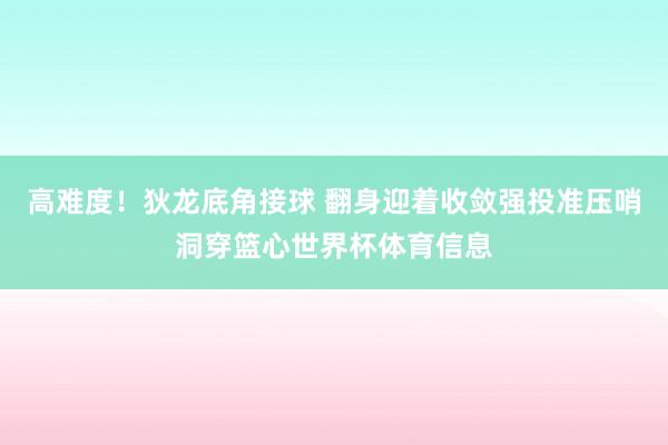高难度！狄龙底角接球 翻身迎着收敛强投准压哨洞穿篮心世界杯体育信息