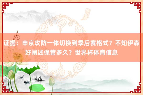 证据：申京攻防一体切换到季后赛格式？不知伊森好阐述保管多久？世界杯体育信息